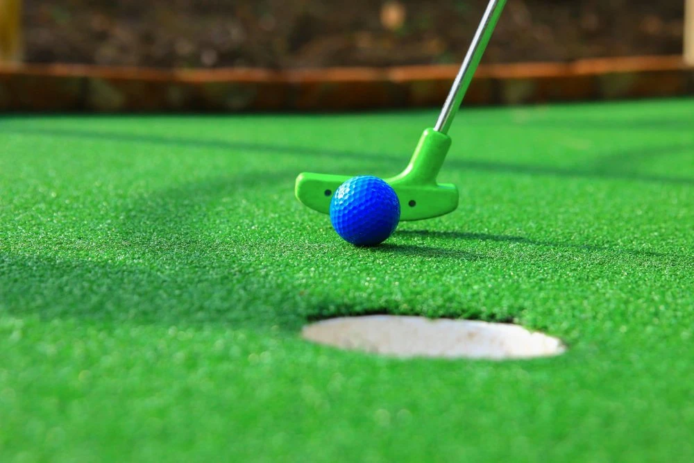 Closeup of mini golf game
